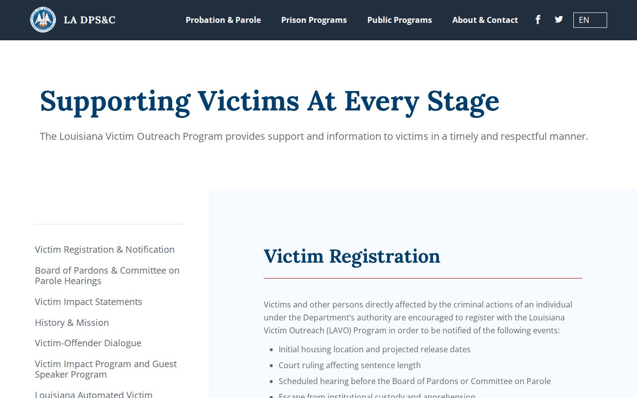Louisiana victim services information for Red River Parish release notifications